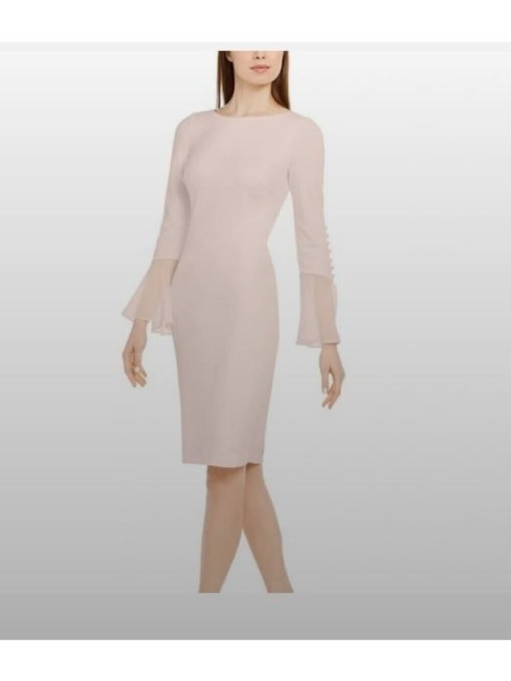 Calvin Klein Dress Womens 22W Blush Pink Chiffon Button Bell Sleeve Romantic